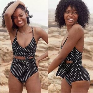 Aerie NWT Polka Dot Wrap Cut-Out One Piece Swimsuit - XL